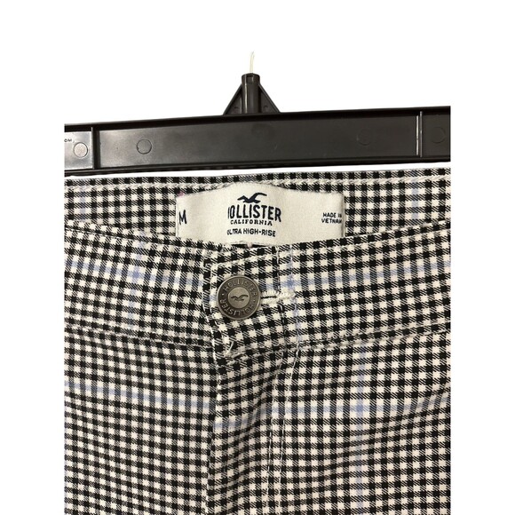 Hollister Womens Ultra High Rise Skinny Pants Plaid Black White Blue Medium - Picture 4 of 4